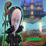 addams family mystery mansion logo